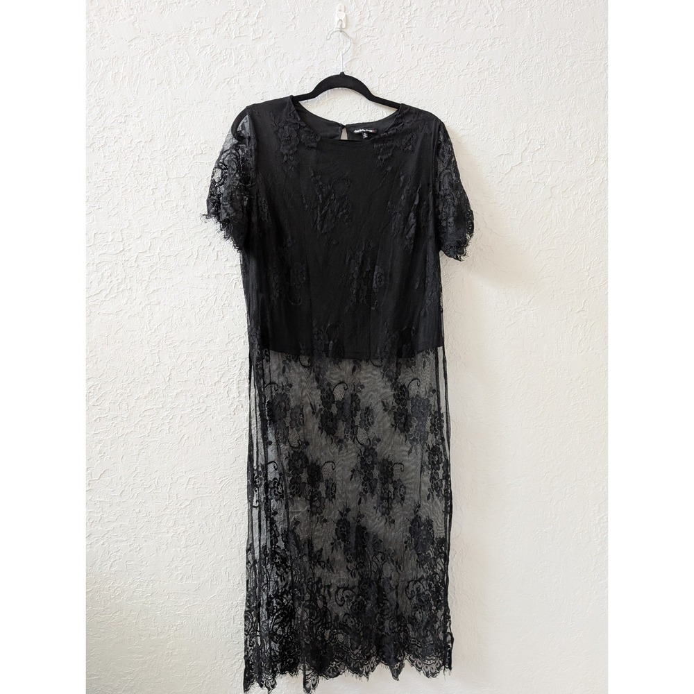 Charlotte Russe 6599PL Lace Midi Tunic Women 1X Polyester Black Sheer Floral